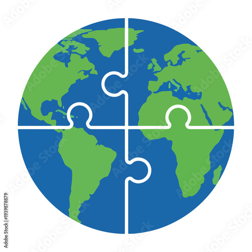 Earth Puzzle Globe for Global Cooperation and Environmental Problem Solving Concept
