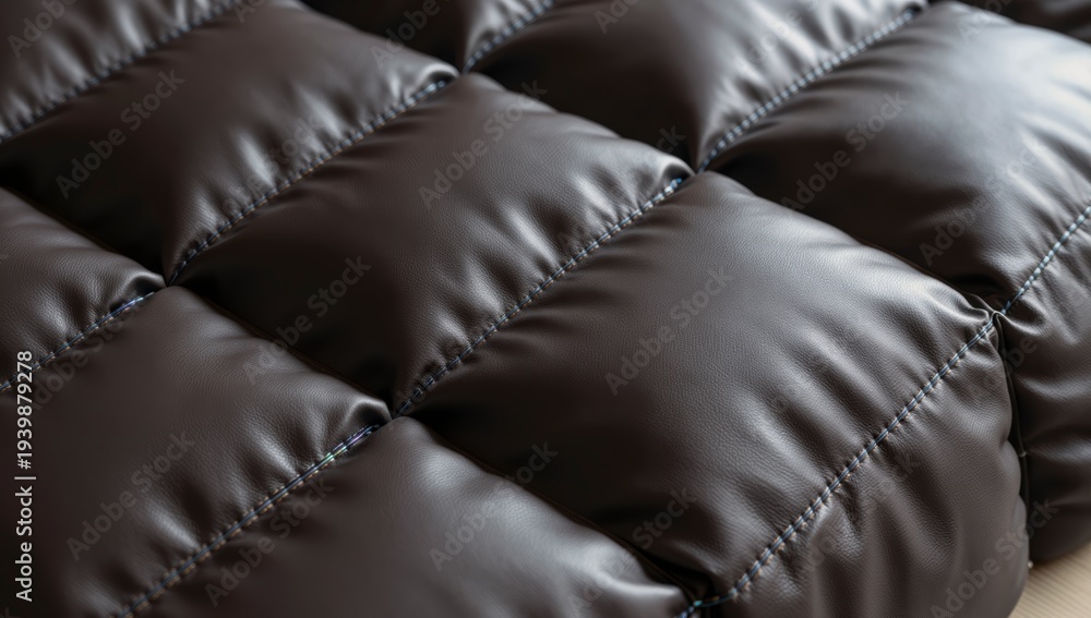 Obraz premium Close up of stitched brown quilted leather texture with soft lighting quilting