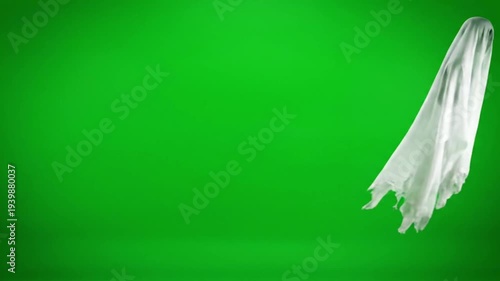 White Ghost Sheet in Isolated Floating Position with Soft Studio Lighting on Green Screen Background for Halloween Decoration