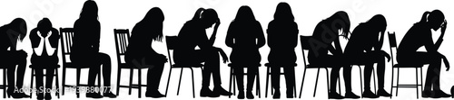 Silhouettes of Depressed Women Sitting on Chairs Representing Mental Health Awareness Support Group Therapy Grief Sadness Loneliness and Emotional Stress Recovery