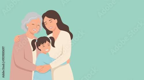 Three Generations of Women Embracing Together.