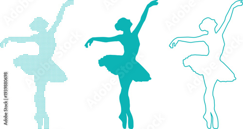 Ballerina silhouette in three styles on white background dancer ballet