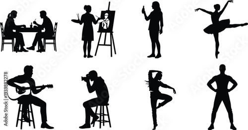 Set of running and jogging silhouettes of men and women in various active poses isolated on white background for fitness design