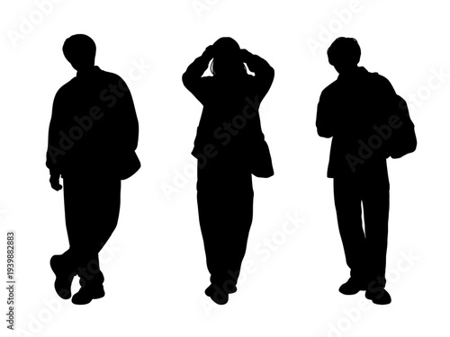 Young people standing silhouette university students group