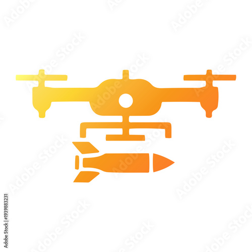 Drone with missile flying over conflict zone during war operation aerial viewpoint