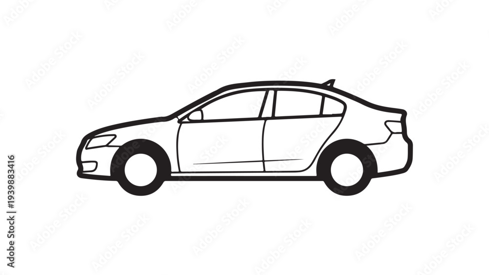 Fototapeta premium Minimalist Black and White Sedan Car Vector Illustration for Design and Transportation Projects