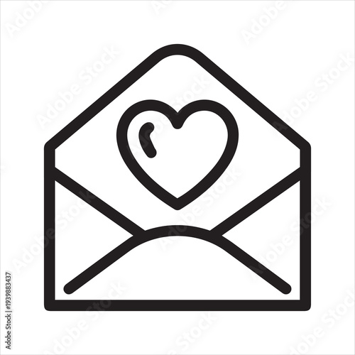 Love letter invitation message romantic greeting thin outline icon. Minimalist line sign open envelope with heart symbol inside. Vector isolated pictogram perfect for web infographic editable stroke.