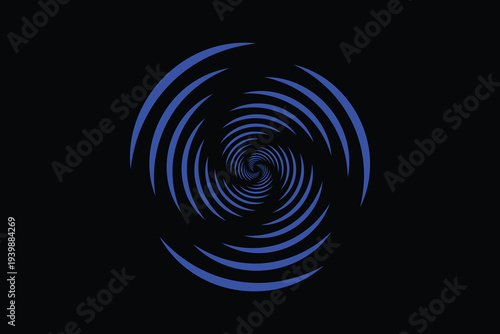 Abstract blue spiral vortex vector illustration on a dark black background, creating a hypnotic and dynamic visual effect for modern design projects