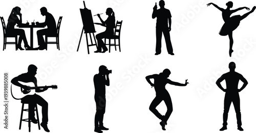 Set of running and jogging silhouettes of men and women in various active poses isolated on white background for fitness design