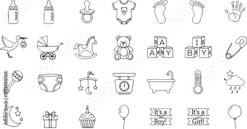 Collection of Baby Related Icons and Symbols.