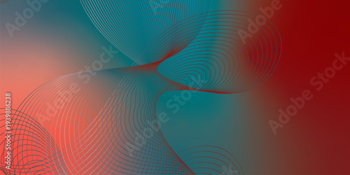 Abstract DarkSalmon, DarkRed and Teal glowing streams bending smoothly over a deep shadowy background with fine glittering particles, futuristic technology atmosphere, vector design.