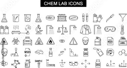 Collection of Chemistry Laboratory Icons and Symbols.