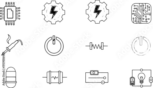 Collection of Electronic Components and Symbols.