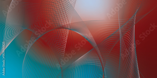 Abstract DarkSalmon, DarkRed and Teal glowing streams bending smoothly over a deep shadowy background with fine glittering particles, futuristic technology atmosphere, vector design.