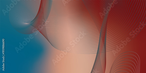 Abstract DarkSalmon, DarkRed and Teal glowing streams bending smoothly over a deep shadowy background with fine glittering particles, futuristic technology atmosphere, vector design.