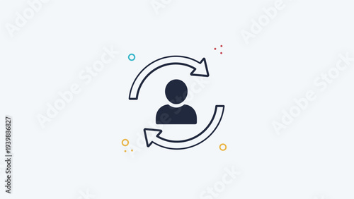 Profile icon of a person within a circular arrow loop representing a continuous cycle of feedback, updates, and personal development processes.