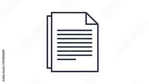 Minimalist outline icon of two stacked white documents with horizontal lines representing files, data, and office paperwork management.