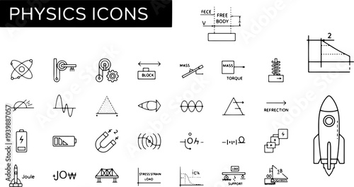 Collection of Physics Icons and Symbols.