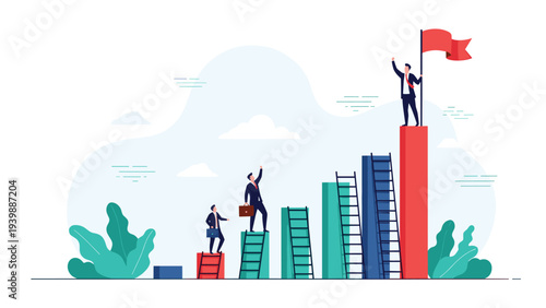 Man jumping high off a red trampoline with speed lines against a bright yellow background representing energy and rapid professional growth.