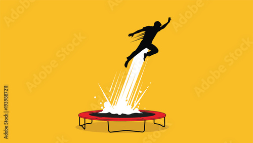 Businessman drawing a long straight path across the ocean with a giant pencil towards a setting sun representing visionary career planning.