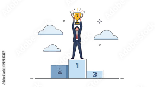 Two stick figure businessmen standing on opposite sides of a giant red lightning bolt arrow pointing down representing professional conflict.