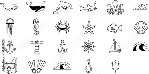 Collection of Simple Black Sea Icons.