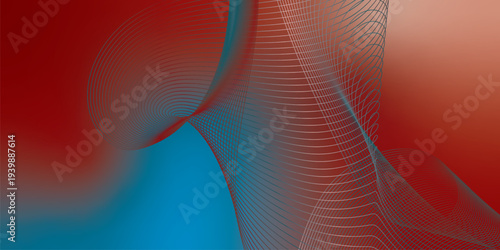 Abstract DarkSalmon, DarkRed and Teal glowing streams bending smoothly over a deep shadowy background with fine glittering particles, futuristic technology atmosphere, vector design.