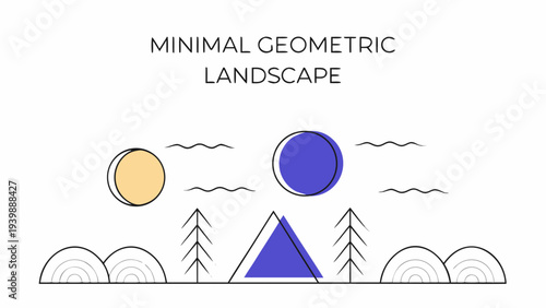 Minimal geometric landscape made of simple vector shapes in warm tones. Clean modern wall art ideal for Scandinavian interiors and stylish home decoration.