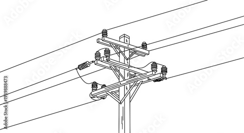 Detailed line drawing of electrical power lines and utility pole structure
