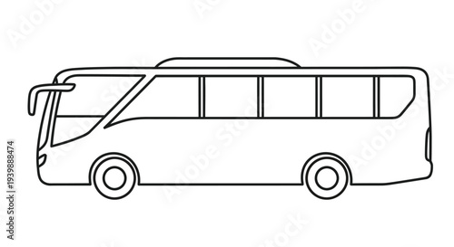 Simple line drawing of a modern coach bus side view black and white illustration