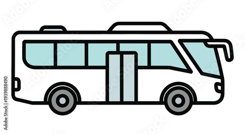 Simple line drawing of a blue and white passenger bus with rounded features