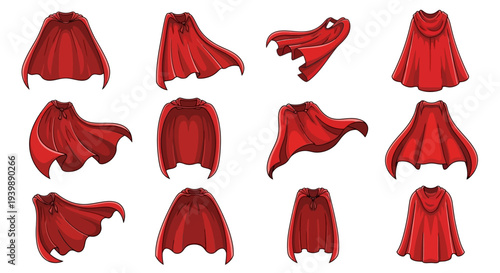 Collection of various red cape graphics on a white background