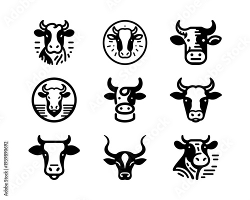 Cow Icons Collection Various Styles and Farm Animal Head Logos