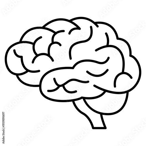 Human Brain Line Icon for Mental Health and Intelligence