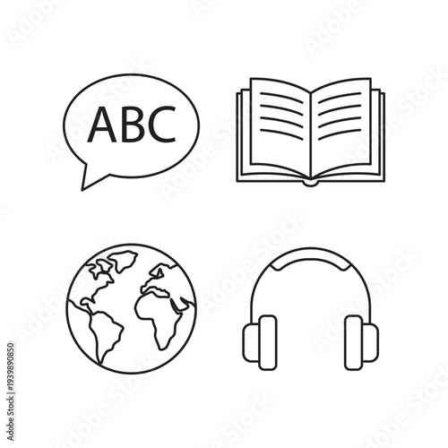 Language learning and education linear icon set
