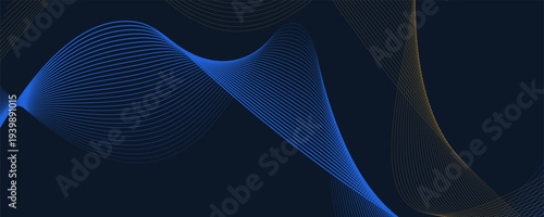 Blue and gold luxury abstract background with glowing golden wave. Modern blue gradient flowing gold wave lines. Shiny futuristic technology concept. Vector illustration