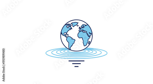 Globe Floating on Water with Ripples.