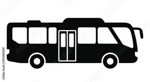 Simple black silhouette of a public transportation bus with visible windows