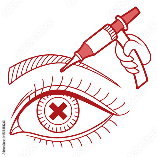 Unsafe eyebrow microblading on eye, permanent makeup procedure can harm vision, warning about cosmetic treatment near sensitive organ