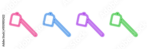 Set of colorful garden hoe icons with transparent background, agriculture hand hoe farming tool symbol collection, outline vector illustration