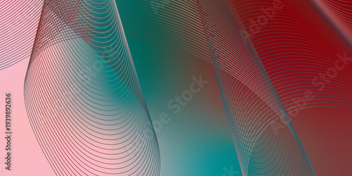 Abstract DarkSalmon, DarkRed and Teal glowing streams bending smoothly over a deep shadowy background with fine glittering particles, futuristic technology atmosphere, vector design.