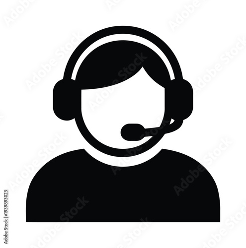 Vector icon of a person wearing headphones with a microphone for communication