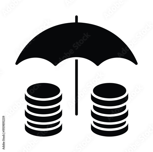 Vector umbrella protects two stacks of coins from above