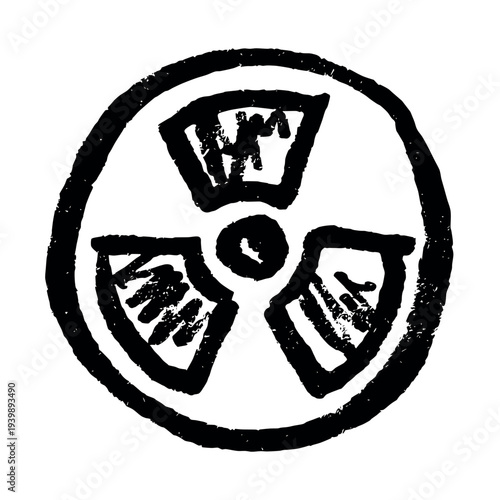 Hand drawn radiation sign Nuclear radiation hazard symbol Radioactive danger warning sign clipart in doodle style Nuclear safety Radioactive waste Single element for print, web, design, decor