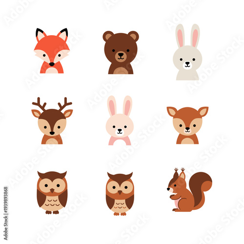 Funny cartoon animal head icon set with cat dog rabbit bear pig lion tiger cow panda fox and other cute animals in a simple vector illustration collection