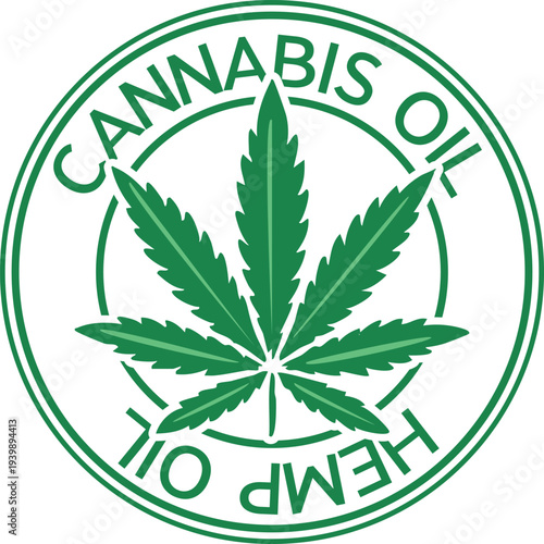 Organic Cannabis Hemp Oil Badge – Green Marijuana Leaf Emblem for CBD Products