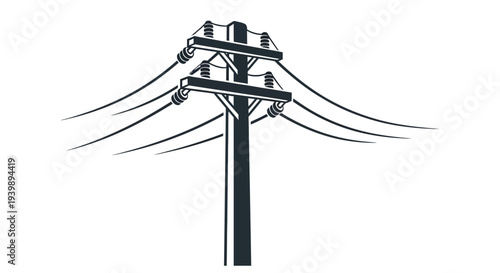 Black and white illustration of a utility pole with multiple electrical wires