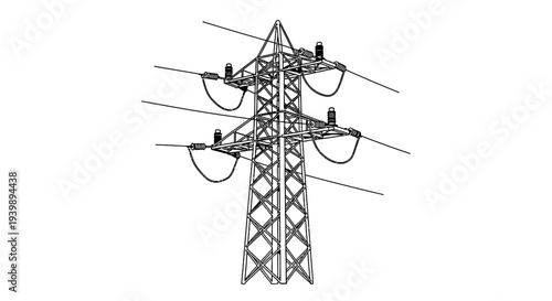 Sketch of a tall electrical transmission tower with high voltage power lines
