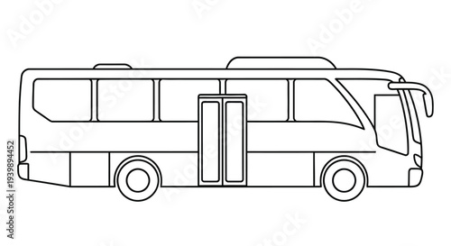 Simple line drawing of a modern touring bus side view black and white