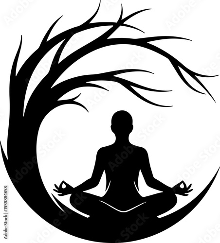 Silhouette of Person Meditating in Lotus Position.